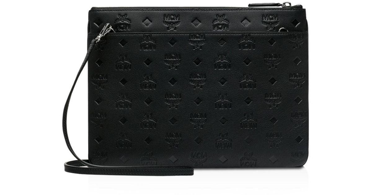 MCM Klara Embossed Leather Crossbody in Black Lyst