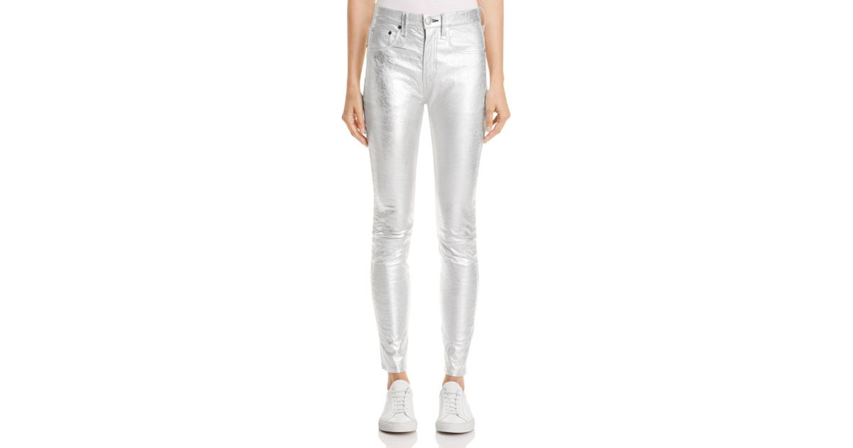 Rag & Bone High-rise Skinny Jeans In Silver Metallic | Lyst