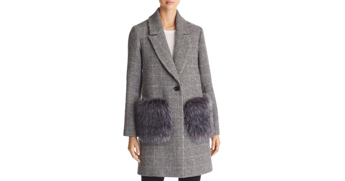 Kendall Kylie Womens Hountstooth Wool Coat