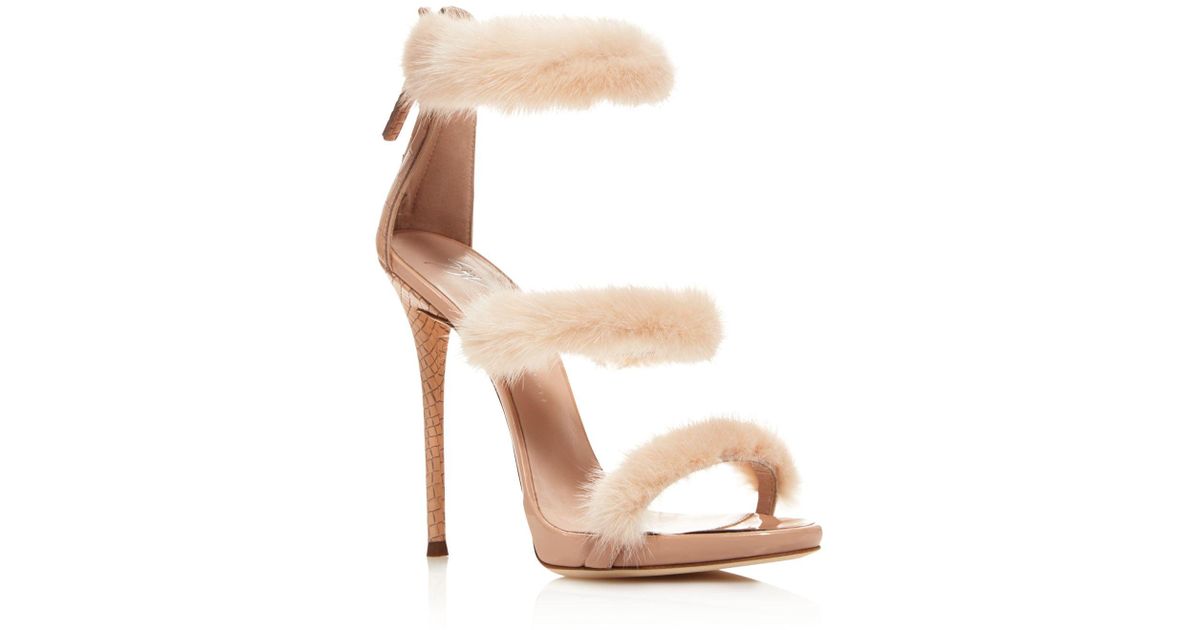 fur high heel sandals
