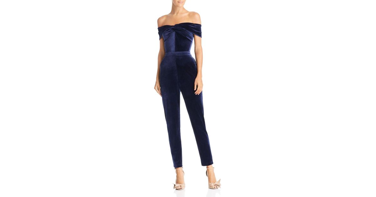 off the shoulder velour jumpsuit