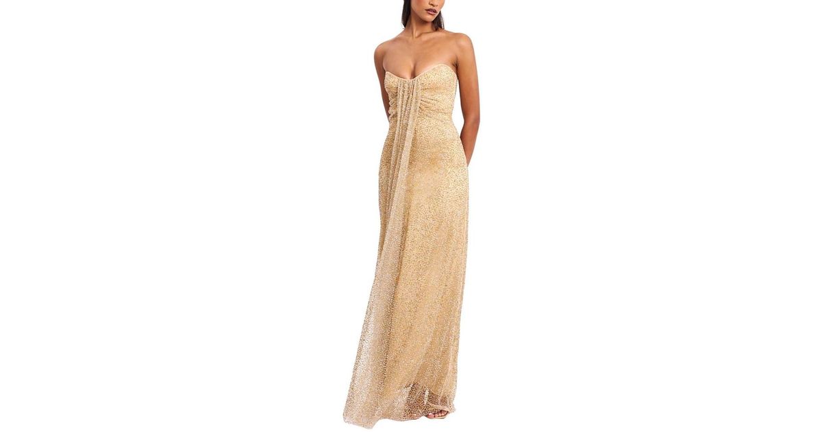 miss circle gold strapless dress Ada Rhinestone Embellished Gown With Head Scarf in Natural UK Sale