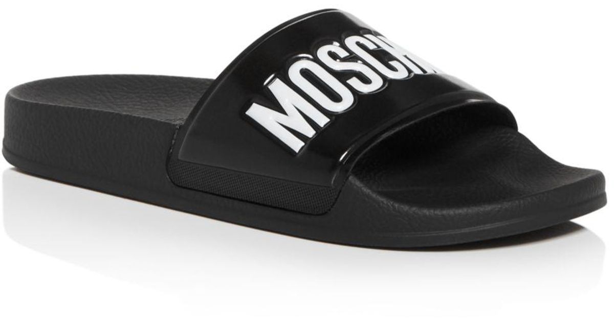 Moschino Rubber Logo Slide Sandals in Black - Lyst