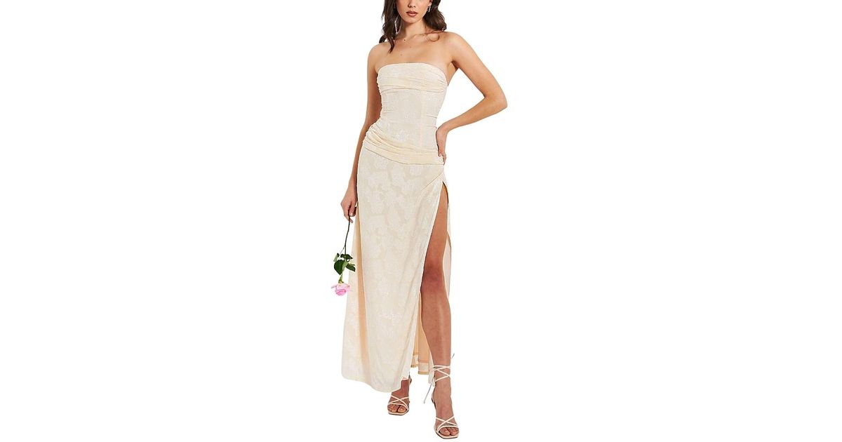 xatia off white jacquard textured high slit maxi dress Miss Circle Strapless in Engagement Ring