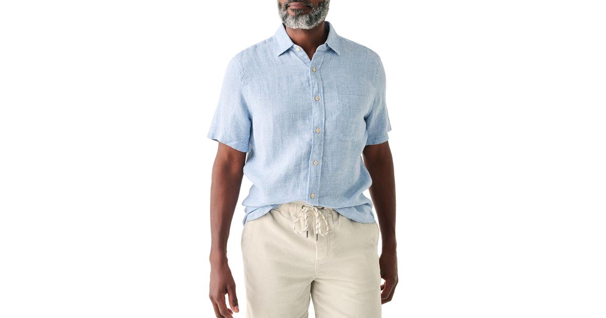 Faherty Laguna Regular Fit Linen Short Sleeve Shirt in Blue for Men ...
