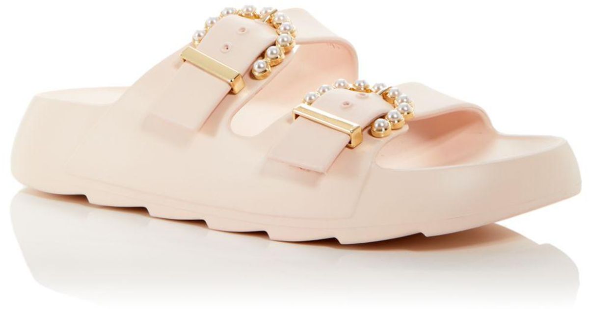 Stuart Weitzman Rubber Pearl Buckle Slide Sandals Lyst