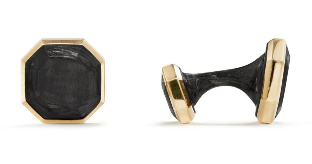 David Yurman Carbon Cufflinks In 18k Gold in Black/Gold (Black
