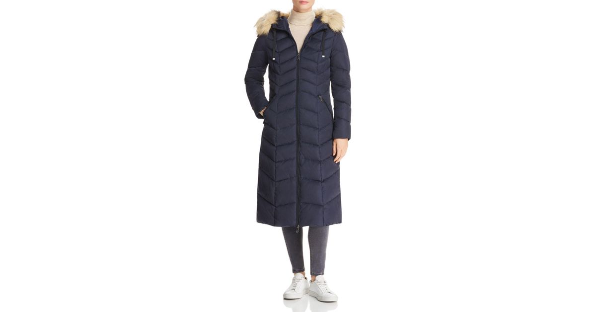 t tahari jacqueline faux fur trim maxi puffer coat