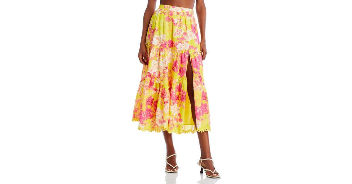 Hemant & Nandita Tiered Floral Print Midi Skirt in Yellow | Lyst