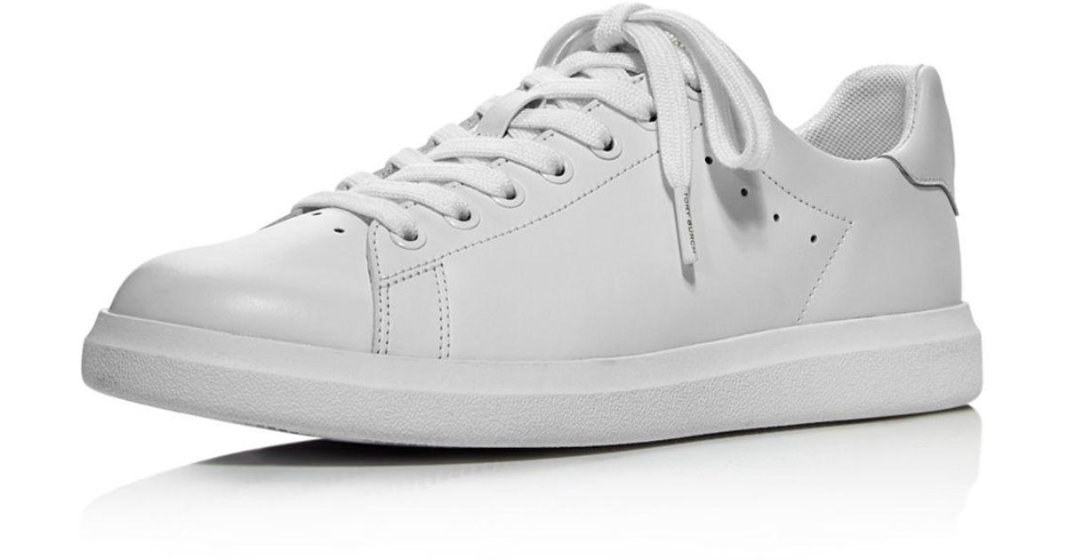 Tory Burch Leather Howell T-saddle Court Sneakers in Titanium White ...