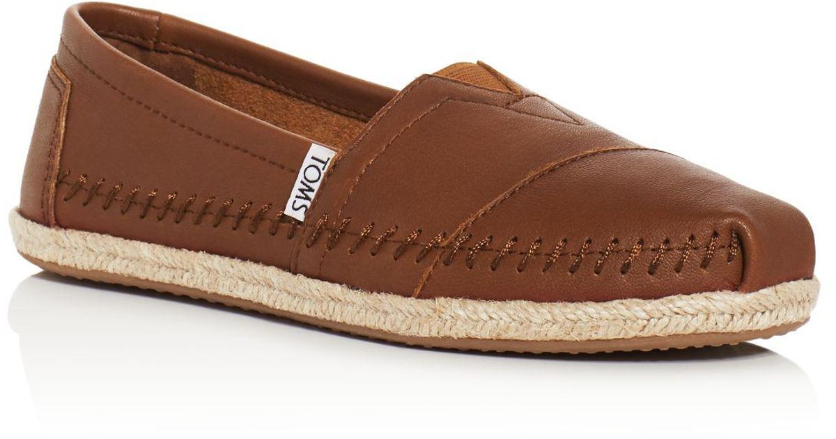 TOMS Women's Leather Alpargata Espadrille Flats in Brown | Lyst