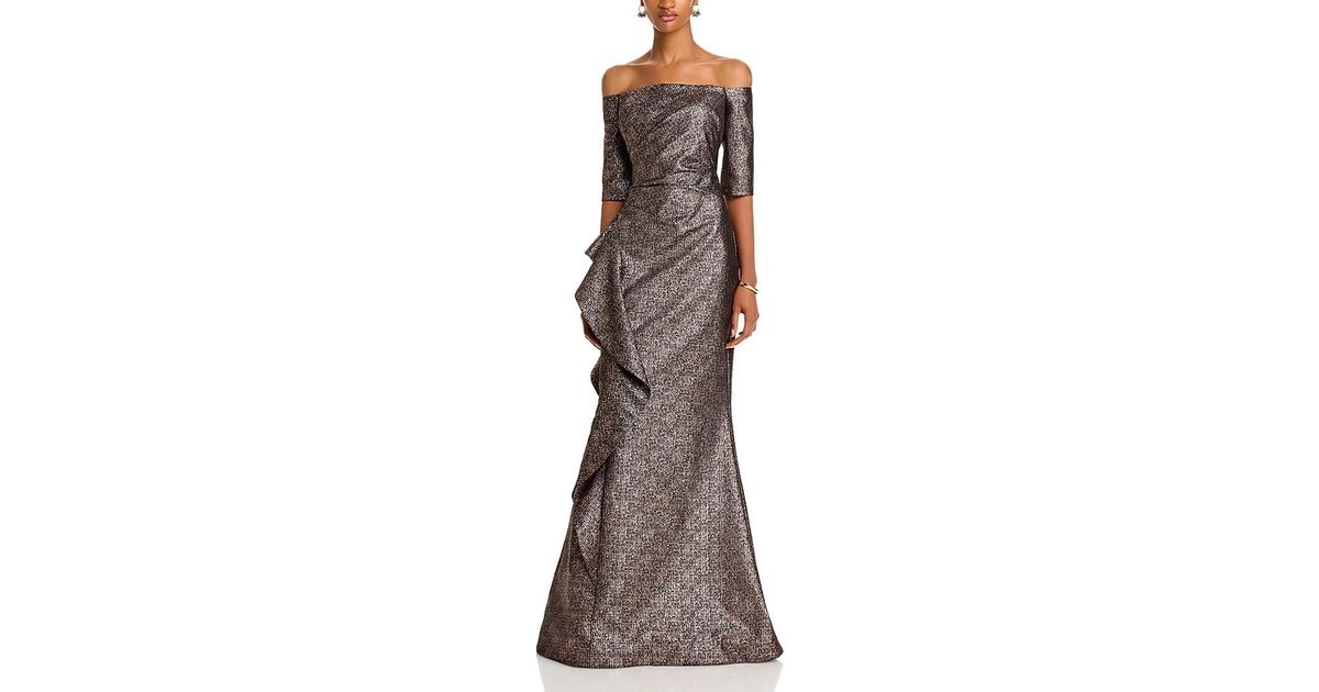 Teri Jon Metallic Jacquard Asymmetrical Off Shoulder Gown main image 1