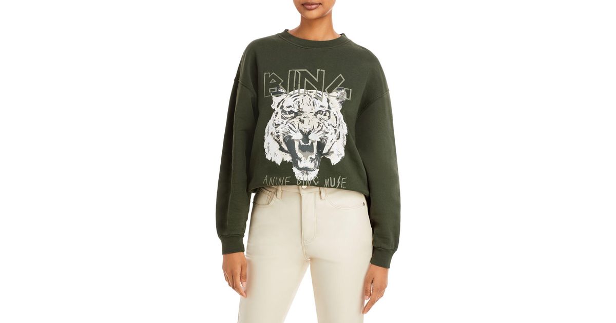 Anine Bing Cotton Logo Tiger Graphic Sweatshirt in Dark Green (Green) | Lyst