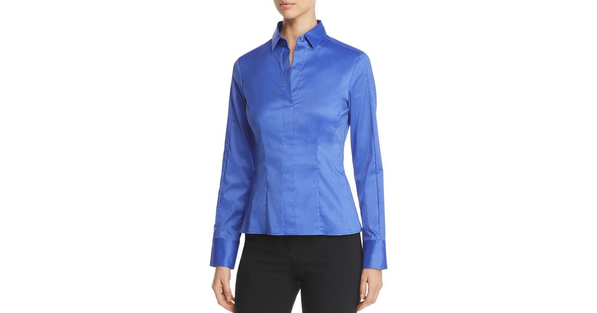 BOSS by HUGO BOSS Cotton Blend Blouse | Bashina in Blue | Lyst Canada