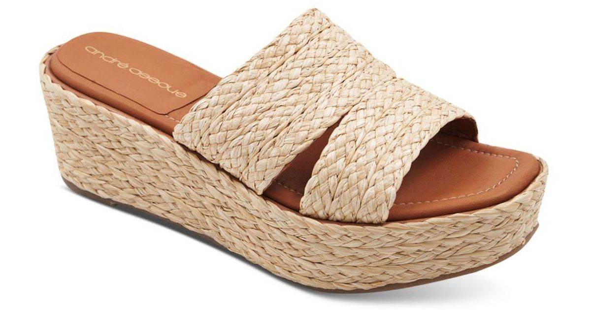 Andre Assous Selena Slip On Woven Espadrille Platform Sandals in Brown
