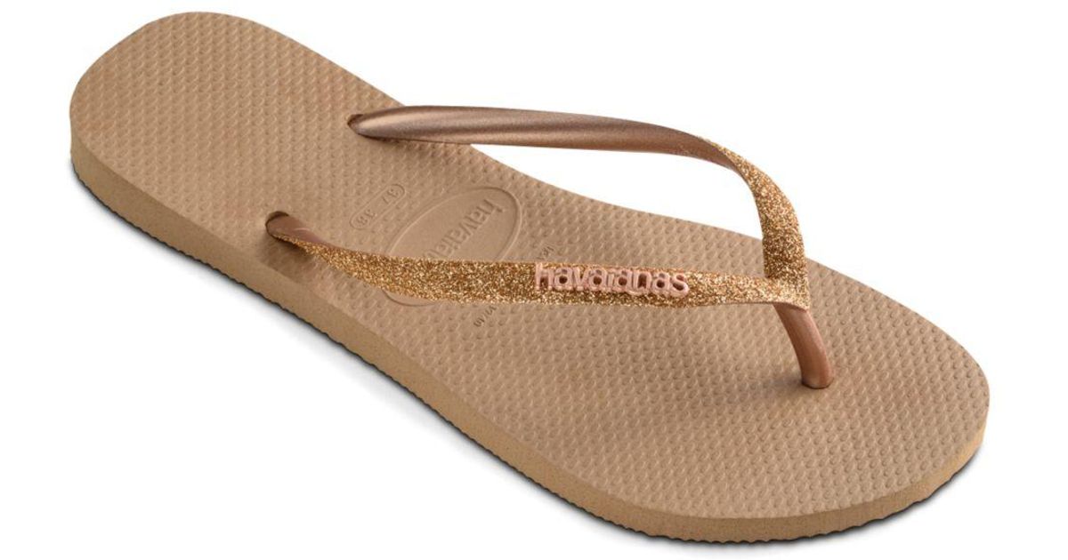 havaianas slim glitter flip flops in rose gold