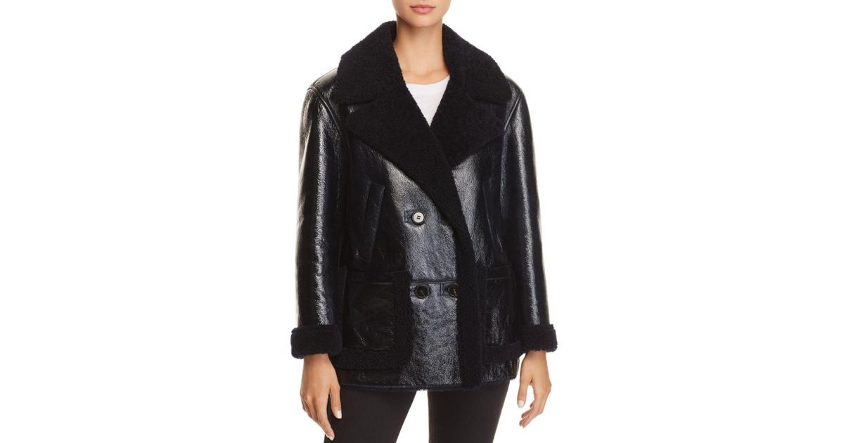 theory patent shearling jacket