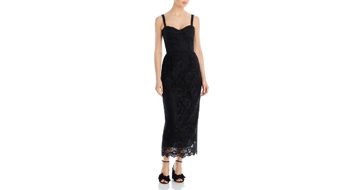 Sabina Musayev Nicolette Embroidered Lace Midi Dress in Black | Lyst