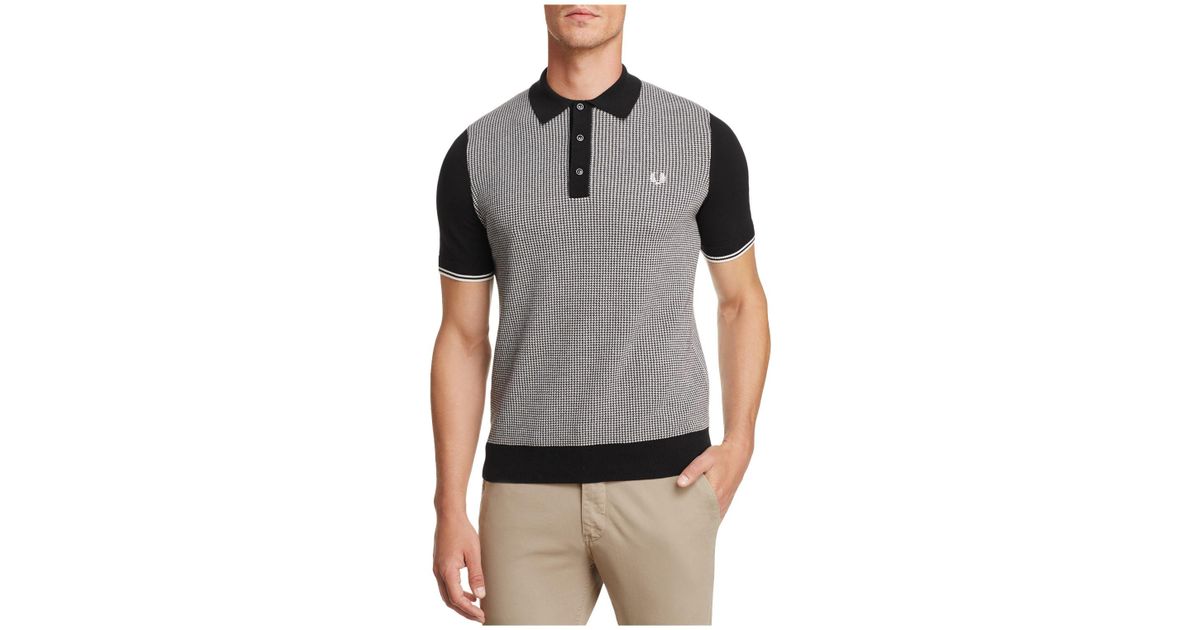 Fred Perry Houndstooth Knit Short Sleeve Polo Shirt in Black for Men | Lyst