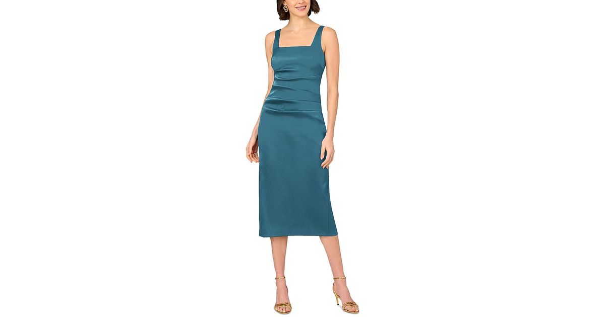 AIDAN AIDAN MATTOX Womens Teal Sequined Tie Snap Closure Spaghetti Strap Surplice Neckline Full-Length Evening Gown Dress