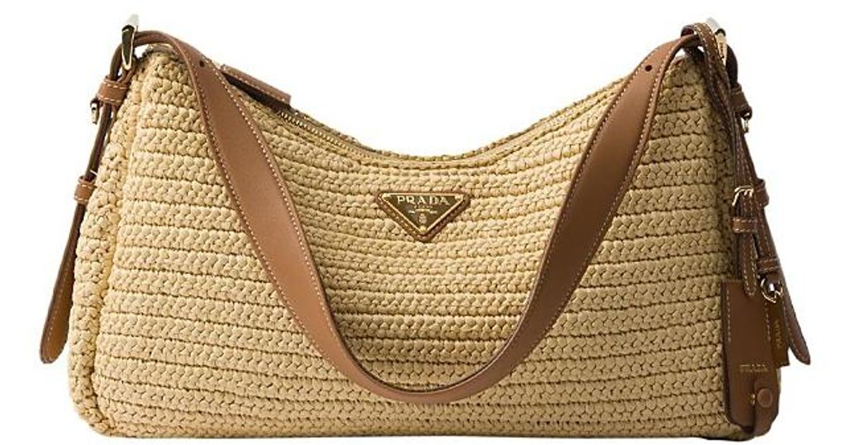 Prada Aimee Large Crochet And Leather Bag in Natural | Lyst