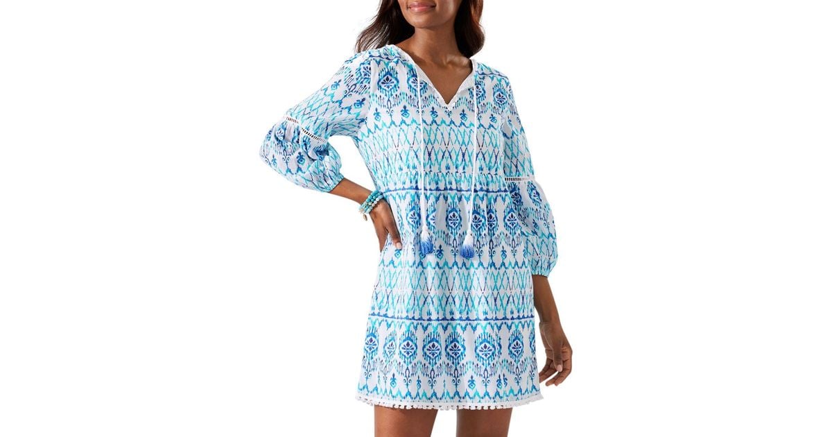 Tommy Bahama Cotton Ikat Tropics Printed Swim Cover Up Dress in Blue