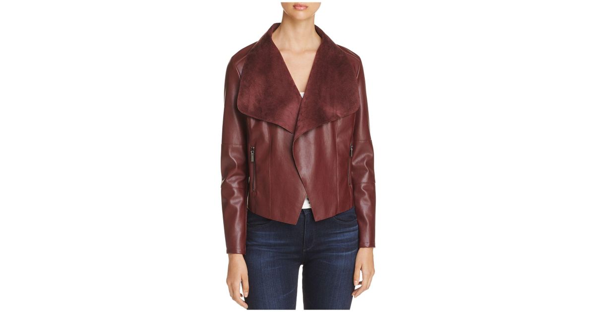 Bagatelle Draped Faux Leather Jacket In Burgundy Red Lyst