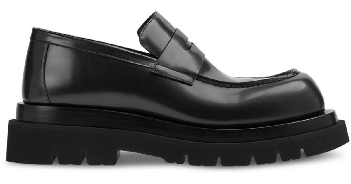 Bottega Veneta Slip On Lug Penny Loafers in Black for Men | Lyst