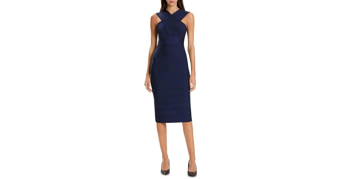 herve leger draped fringe deep square neck gown