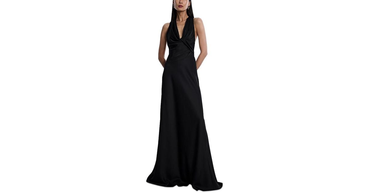 BCBGMAXAZRIA Bcbg Cowl Neck Halter Gown in Black | Lyst