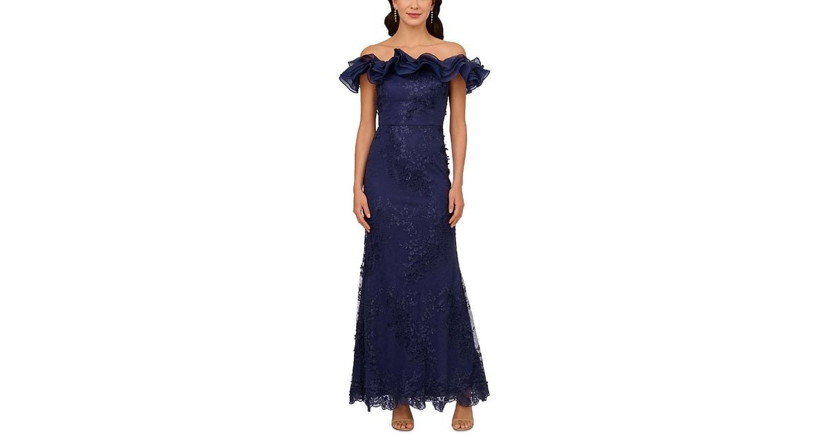 Adrianna Papell Women's Short Sleeve Full Length Sheath Evening Dress Blue Size 2