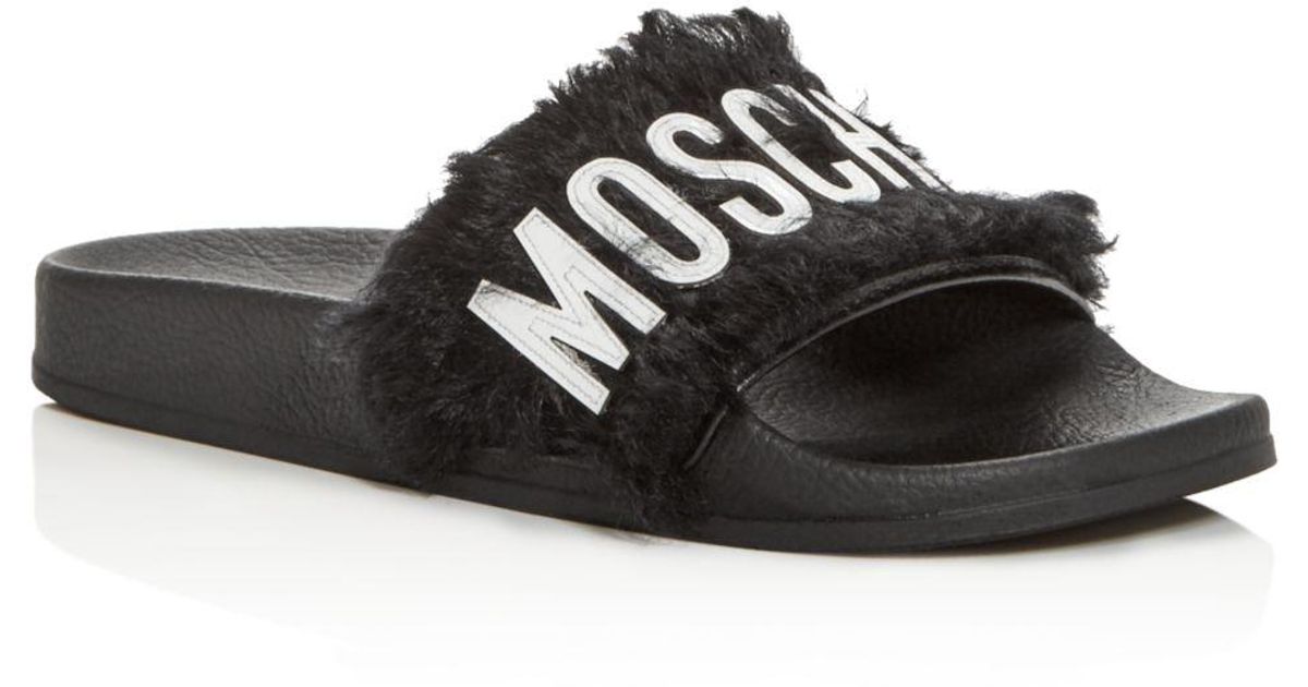 moschino fur slides