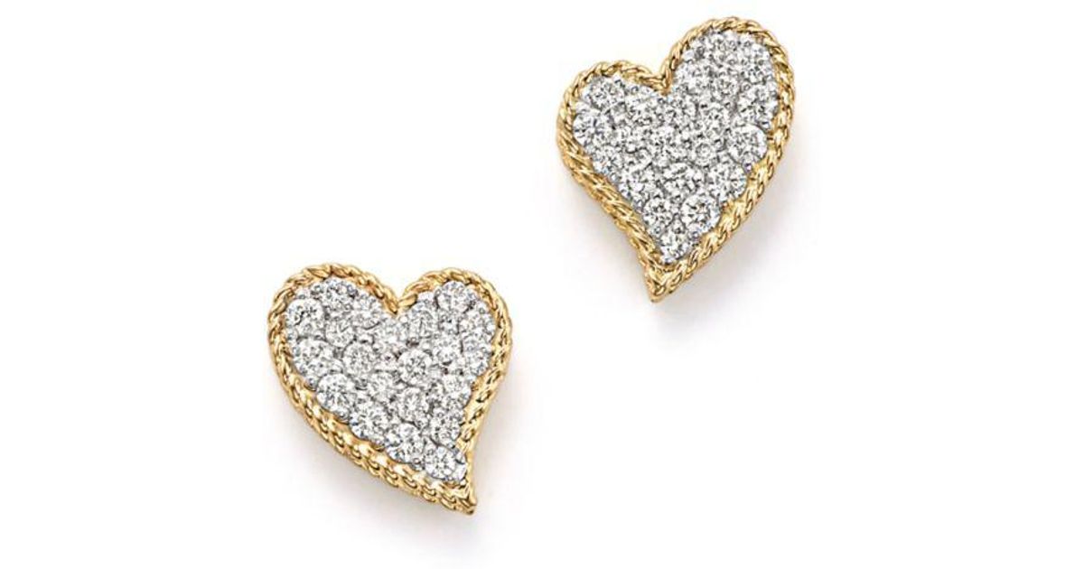 Roberto Coin 18k Yellow Gold Tiny Treasures Diamond Heart Stud Earrings In Metallic Lyst
