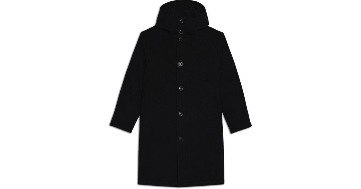 AMI Wool Quilted Hooded Coat in Black for Men | Lyst