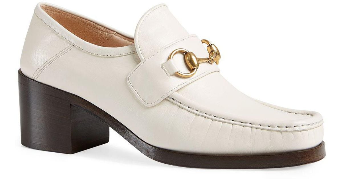 gucci mid heel loafer white