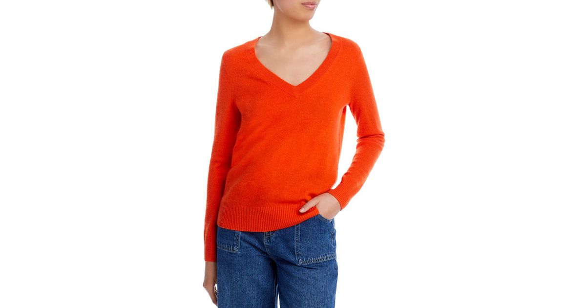 Aqua Cashmere V - Neck Cashmere Sweater in Orange | Lyst