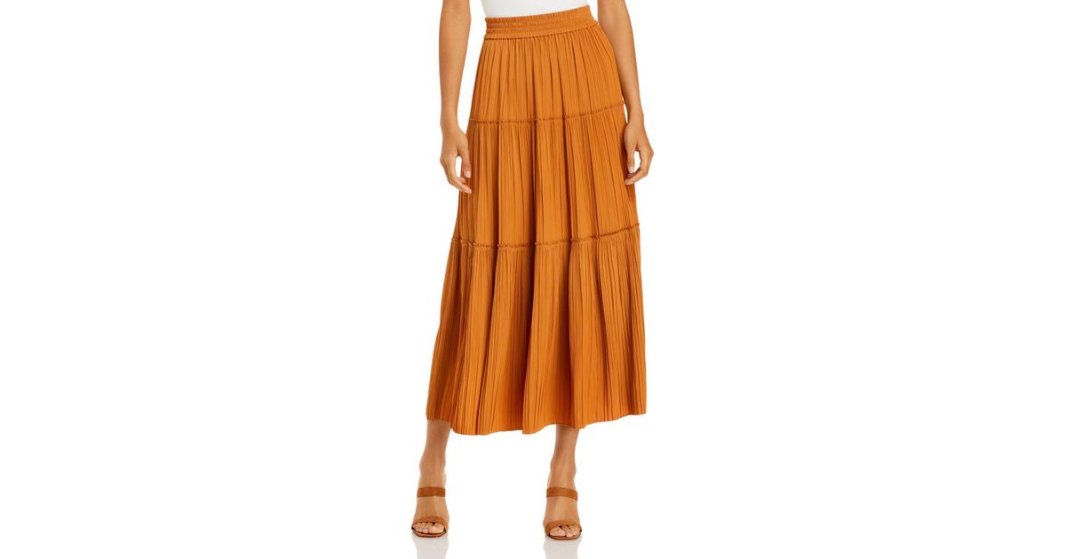 A.L.C. Synthetic Thea Pleated Midi Skirt in Orange - Lyst