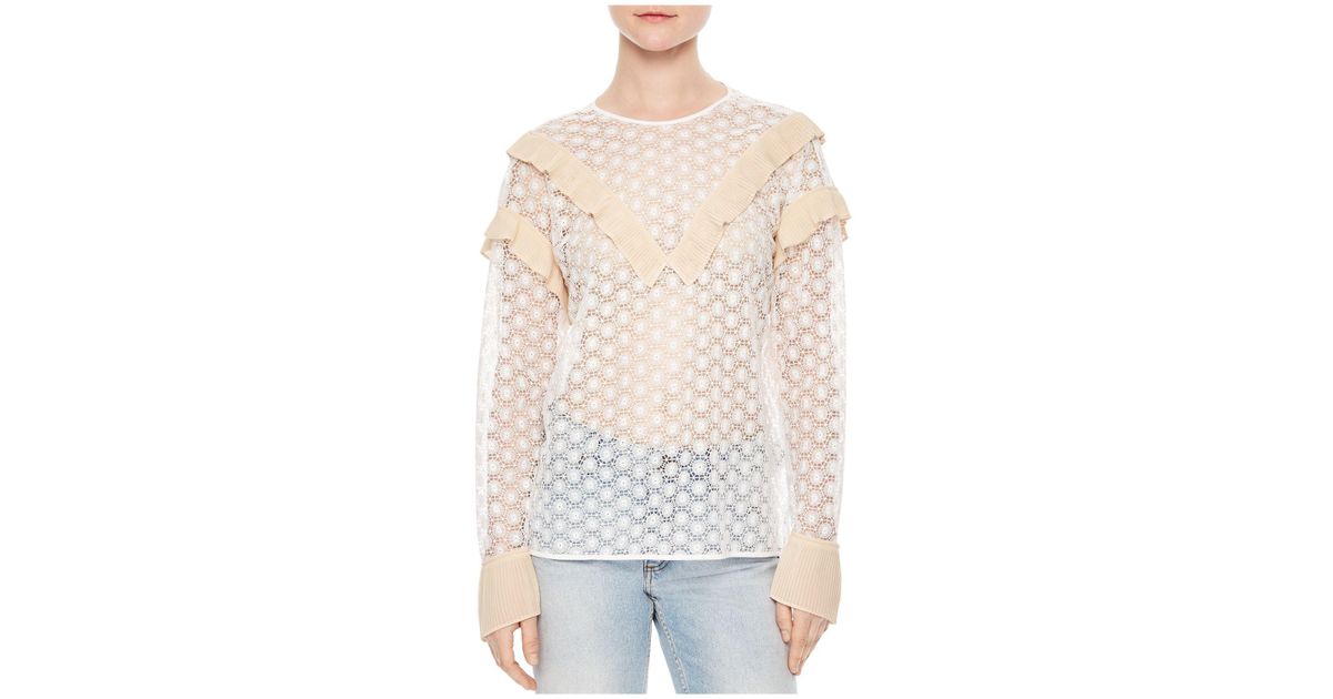 Sandro True Ruffle-trimmed Lace Top in White - Lyst