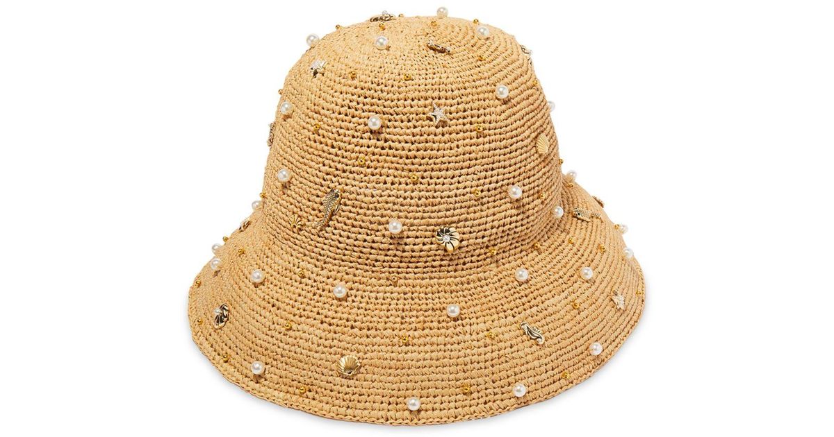 Lele Sadoughi Sea Life Embellished Raffia Bucket Hat in Natural | Lyst