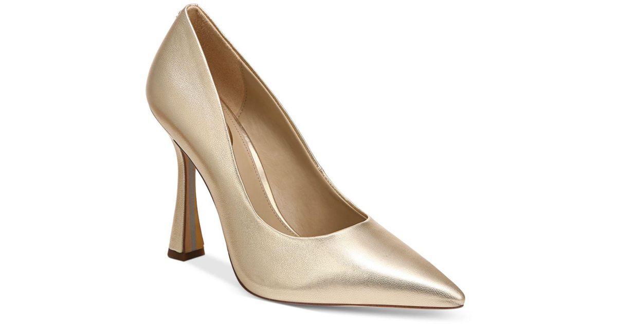 Sam Edelman Leather Antonia Pointed Toe High Heel Pumps in Gold ...