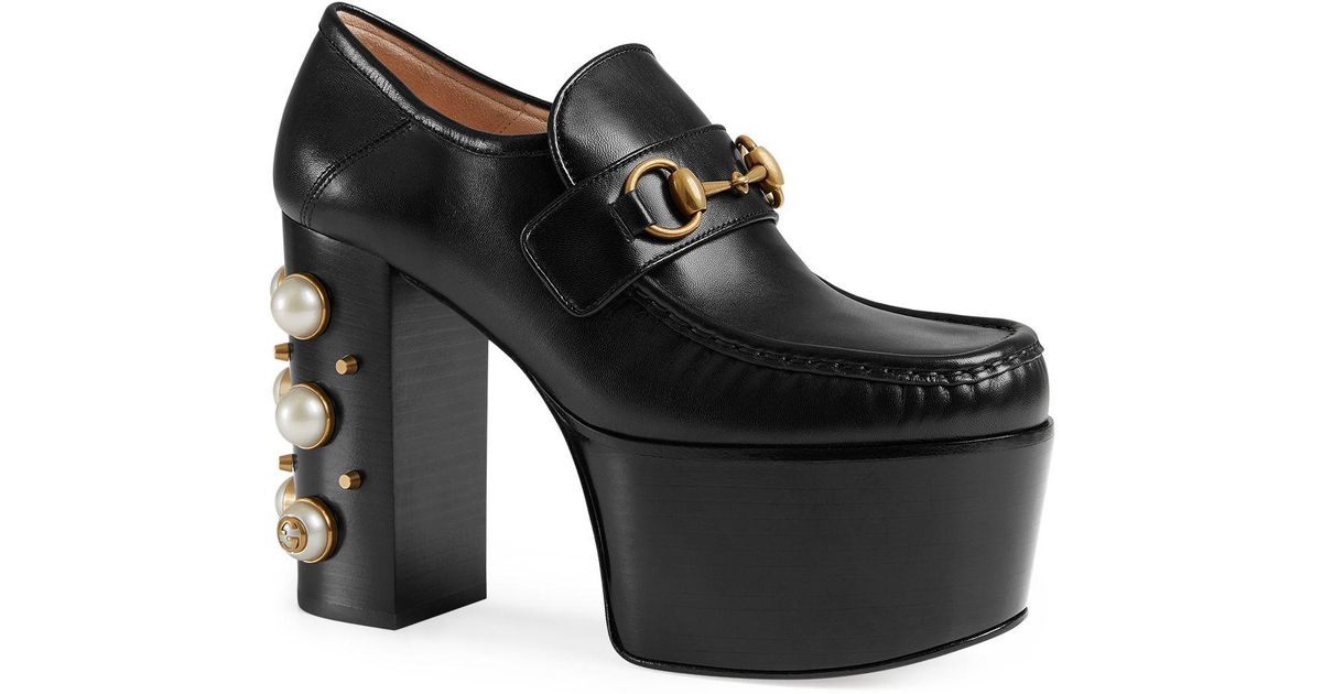 Gucci Women's Vegas Leather High Heel Platform Loafers in Black | Lyst