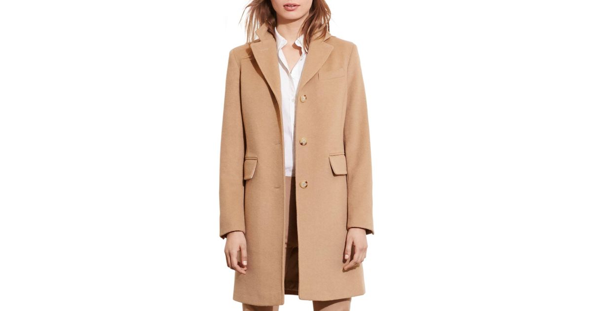 Lauren Flap Pocket Reefer Coat in Camel 