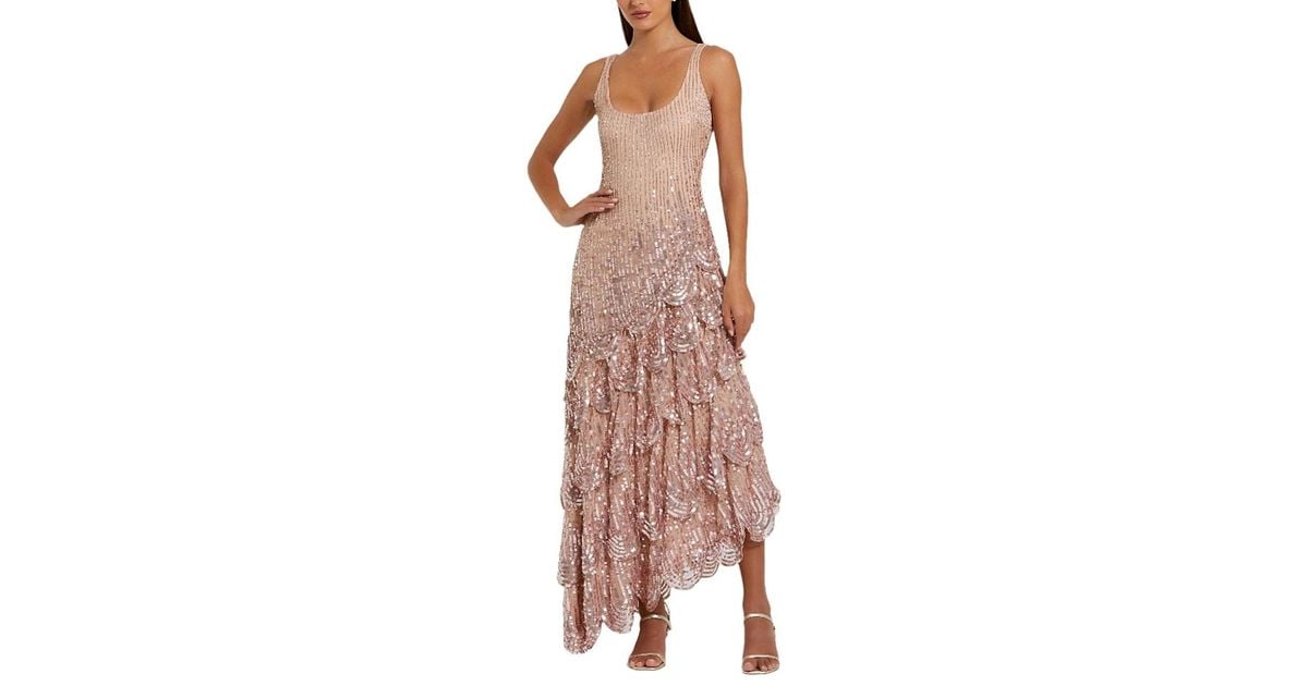 Mac Duggal Asymmetrical Scallop Hem Embellished Gown in Pink | Lyst