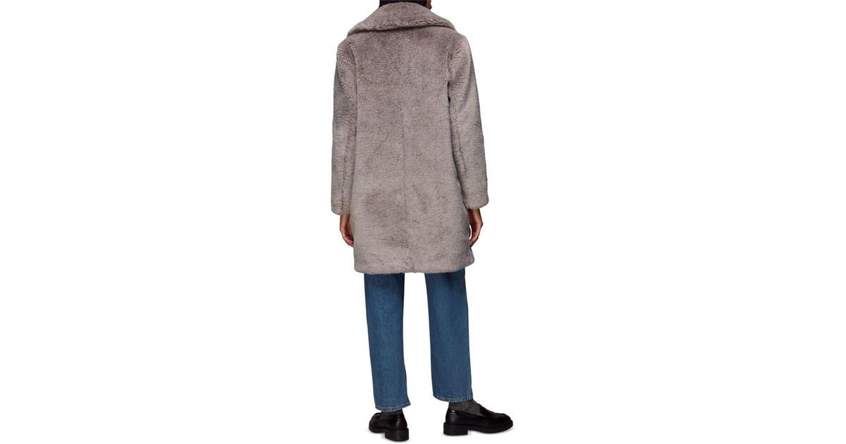 Whistles Synthetic Imogen Faux Fur Coat in Gray | Lyst