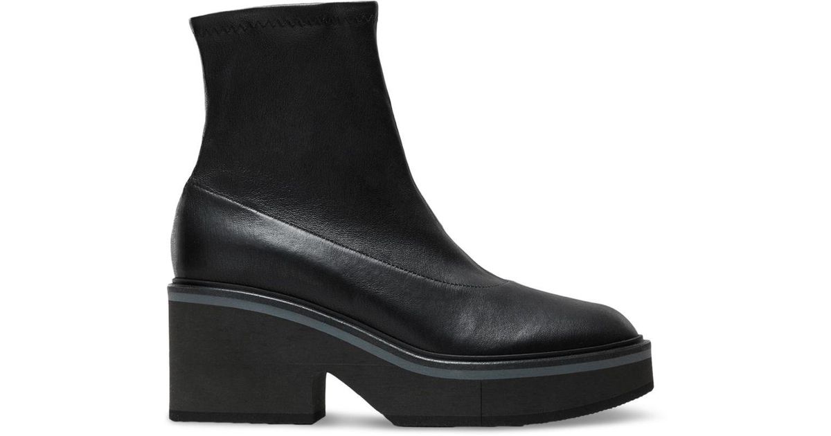 Clergerie Albane Mid Heel Platform Leather Booties in Black Suede
