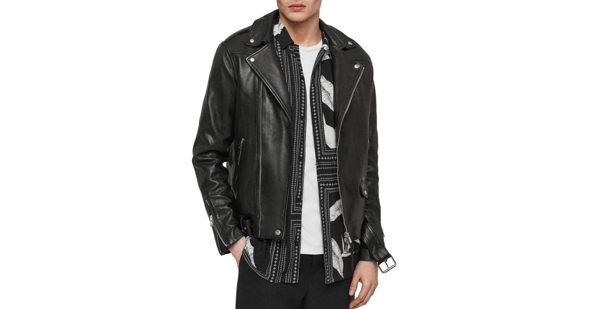 AllSaints Manor Leather Biker Jacket in Black for Men - Lyst