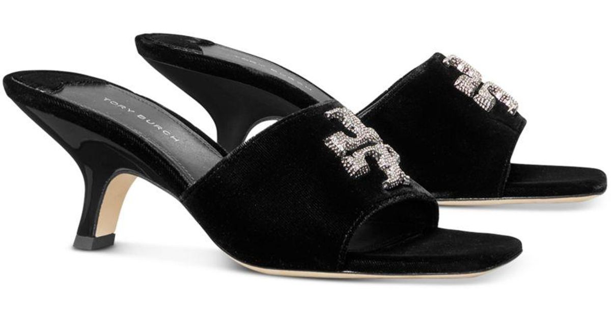 Tory Burch Eleanor Pavé Kitten Heel Sandals in Black | Lyst