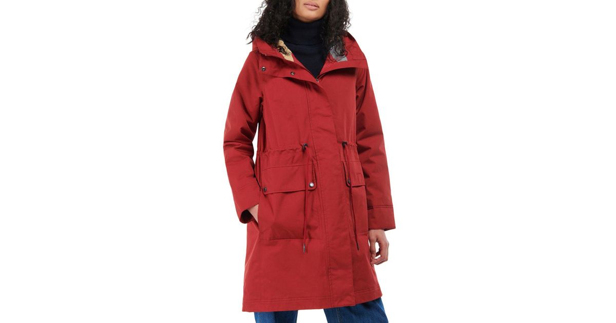 Barbour Synthetic Bowlees Hooded Long Parka in Red | Lyst