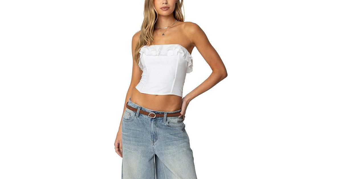 Edikted Litsa Ruffled Linen Look Corset in White | Lyst