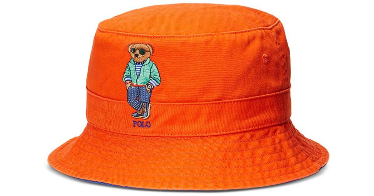 Polo Ralph Lauren Cotton Polo Bear Chino Bucket Hat in Orange for Men ...